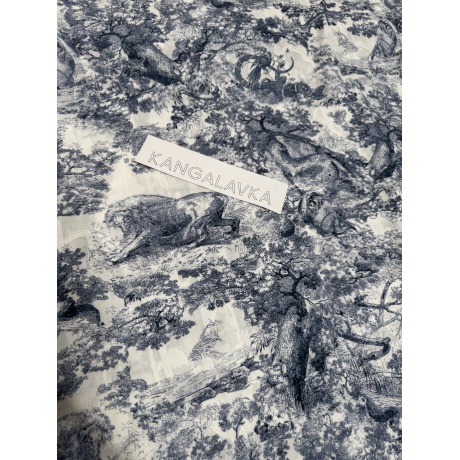 Puuvillane kangas fil coupe "Toile de Jouy", sinine-valge