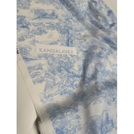 Siid piquet Toile de Jouy, valge-helesinine